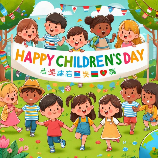 a poster of childrens birthday with the words happy children