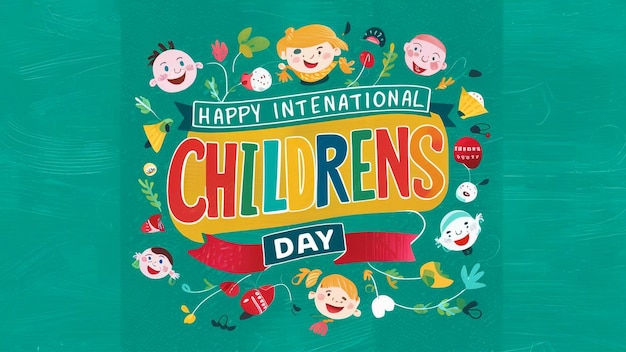a poster for childrens day with a banner that says happy childrens day