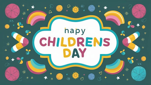a poster for childrens day with a rainbow in the middle