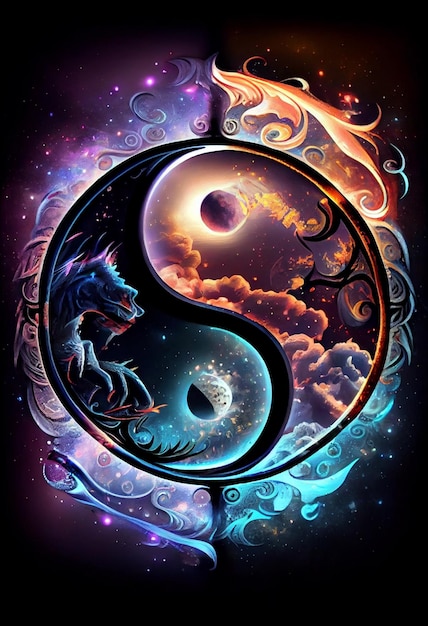 A poster for the chinese dragon and the yin yang.