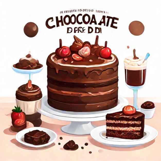 Photo a poster for chocolate bar and desserts with a picture of a chocolate cake
