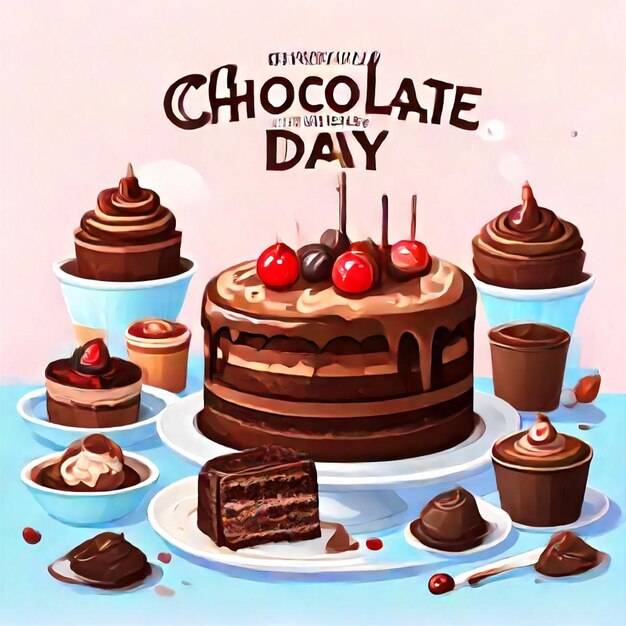 Photo a poster for chocolate birthday with a picture of chocolate cake