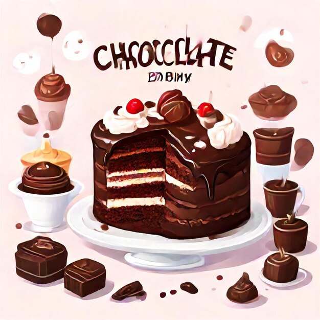 Photo a poster for chocolate cake with chocolate and chocolate on it
