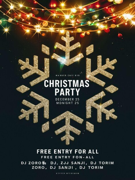 a poster for christmas party with a snowflake on it