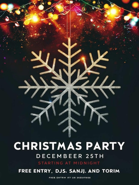 Photo a poster for christmas party with a snowflake on it