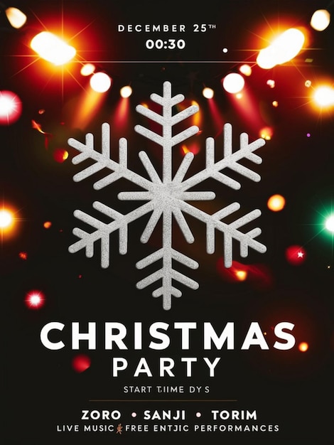 a poster for christmas party with a snowflake on it