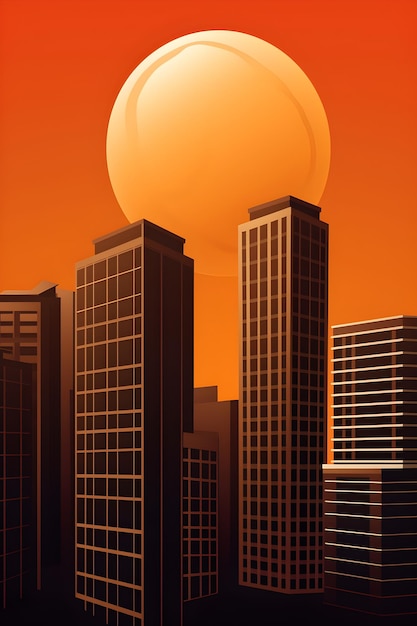 A poster for a city with a giant planet on the top