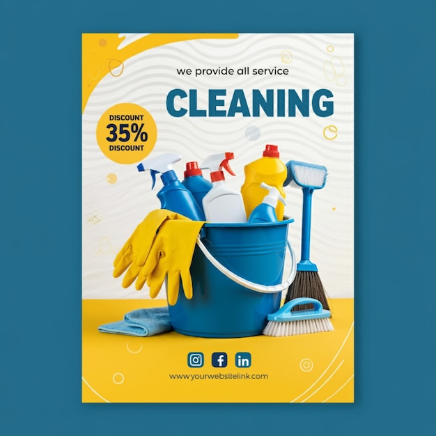a poster for cleaning of cleaning products with a blue background