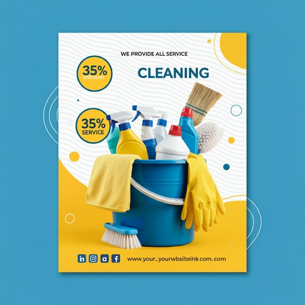 a poster for cleaning is displayed on a blue background