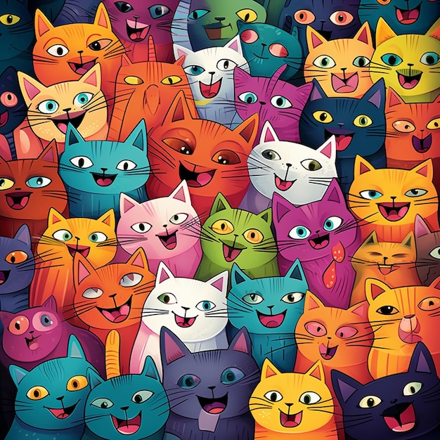 a poster of a colorful cat with many colors.