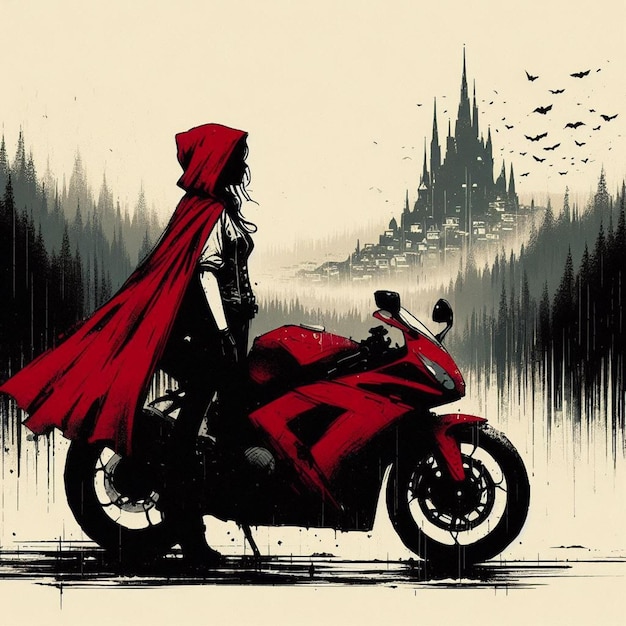 плакат для персонажа комиксов на мотоцикле с человеком на спине