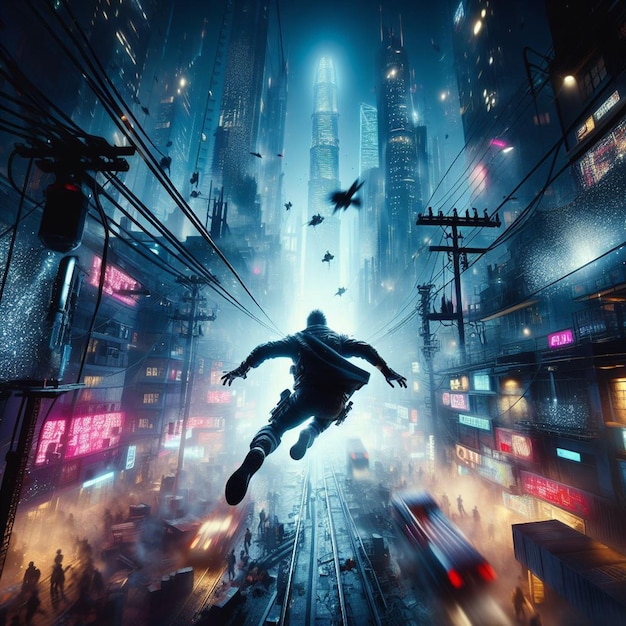 плакат для персонажа комиксов с человеком, летящим по воздуху