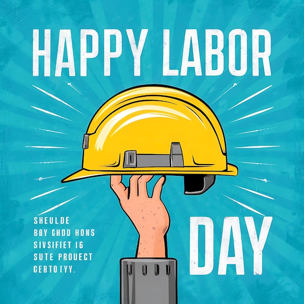 Foto un poster per un operaio edile che tiene in mano un casco che dice felice giorno del lavoro