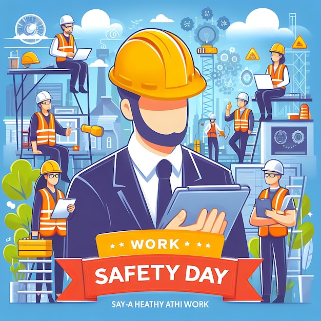 a poster of a construction worker reading work day day day