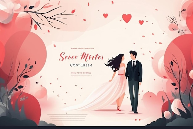 a poster for a couple in love with a man and woman in a dress.