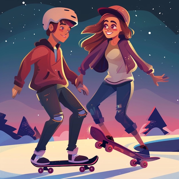 스케이트보드 에 있는 소녀 와 함께 한 부부 의 포스터