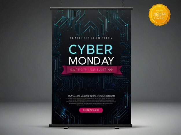 Foto un poster per cyber monday night su uno sfondo grigio