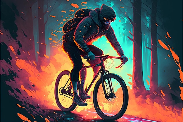 a poster for a cyclist with a hoodie on.