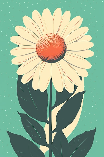 A poster of a daisy with a green background.