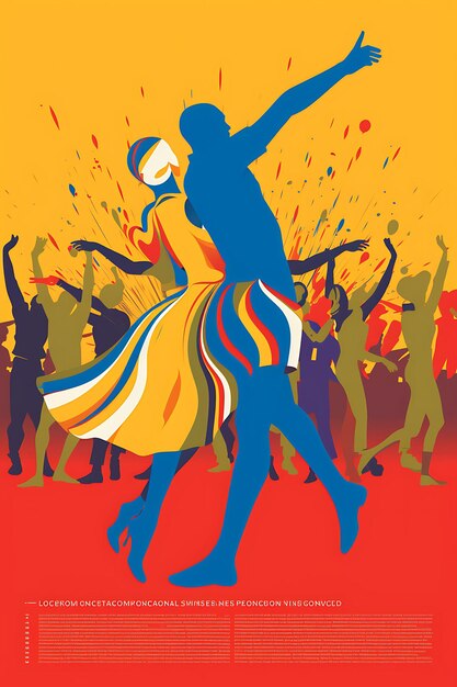 Poster of the Dance of Reconciliation Depict Soldiers and Ci NO WAR Concept Art 2D Flat Design