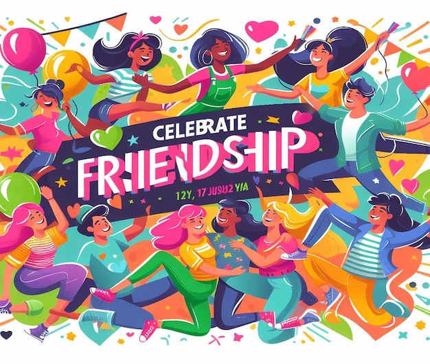 a poster of a dancing group with the words  celebrate friendship friendship friendship friendship