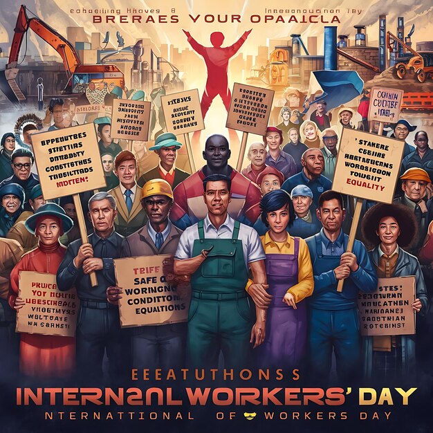 a poster for the day of work day with people holding signs that say quot international work day quot