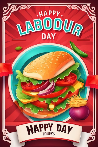 poster for a day of work day with a plate of food.