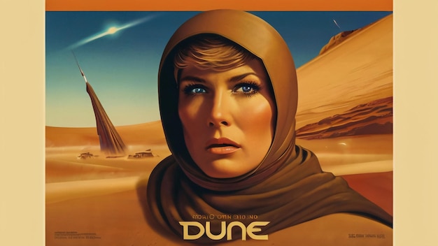 a poster for the desert with a woman in a scarf