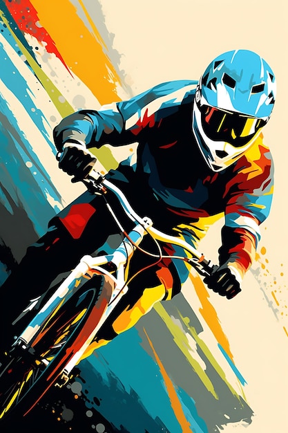 Poster design of bmx race agility and tricks bright and energetic color palet vector 2d flat ink