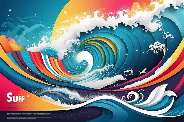Poster design for festival with abstract pattern of cut paper the symbol of the surf wind or smoke