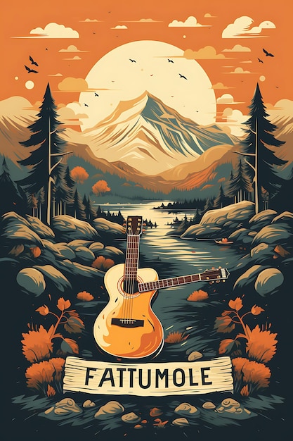 Poster Design of Folk Music Festival Outdoor Gatherings and Campfires Earth T Vector 2D Flat Tshirt