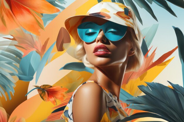 사진 열대 풍경 스타일의 패션 브랜드의 포스터 디자인 스플릿 토닝 클로즈업  큐비스트 초상화 이국적
