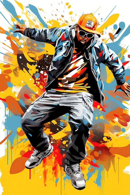 Poster design of hip hop show rap performers firing urban colors street art s vector 2d flat tshirt