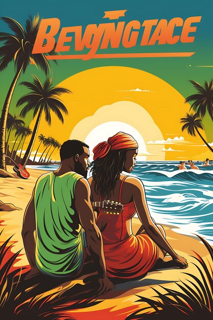 Фото Плакат фестиваля регги расслабленные люди на пляже яркий тропический вектор 2d плоская футболка