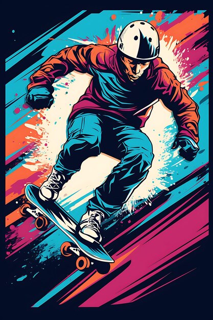 Poster design of skateboarding race speed and skill bold and energetic color vector 2d flat ink