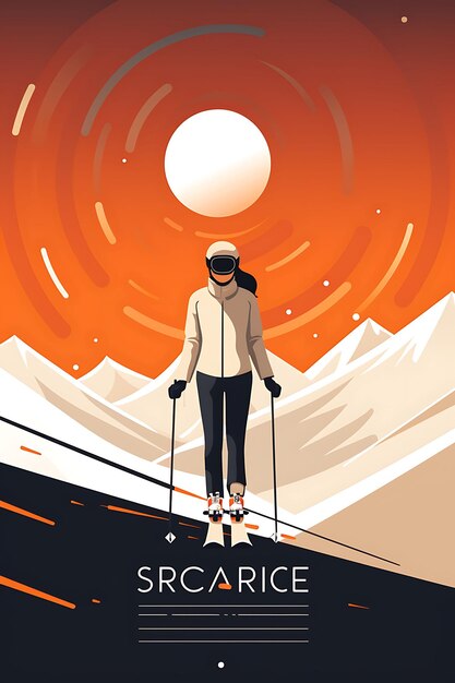 Photo poster design of skiing grace and control warm and earthy color scheme minima vector 2d flat ink