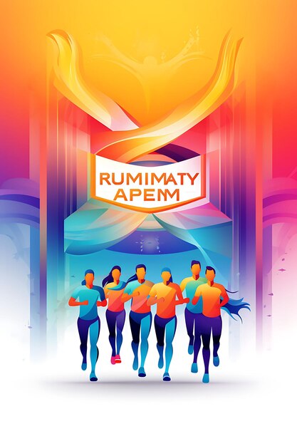 Poster design of team relay marathon unity and collaboration harmonious color vector 2d flat ink