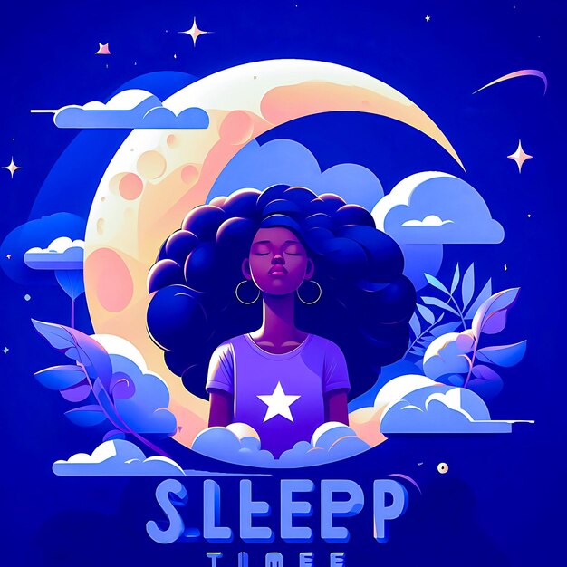 poster design for word sleep time with girl on the moon 3d style