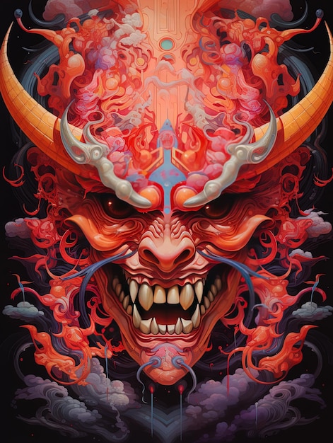 ドラゴンの顔を描いた悪魔のポスター