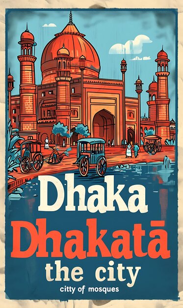 Poster of Dhaka Text and Slogan the City of Mosques With a Landscape O Illustration Layout Design