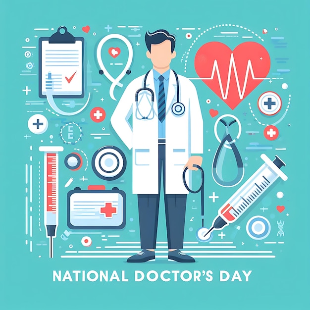 a poster of doctors day day with a man in a white lab coat