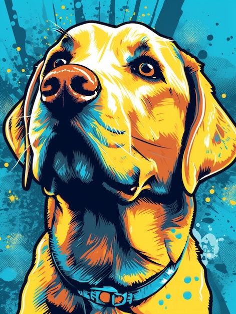 A poster of a dog with a blue background and the words " dog " on it.
