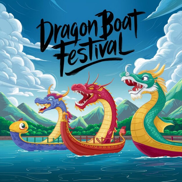 Photo a poster for the dragon boat festival with dragon boats on the top