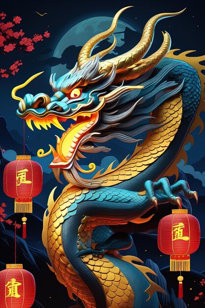 A poster for a dragon which has chinese symbols on it