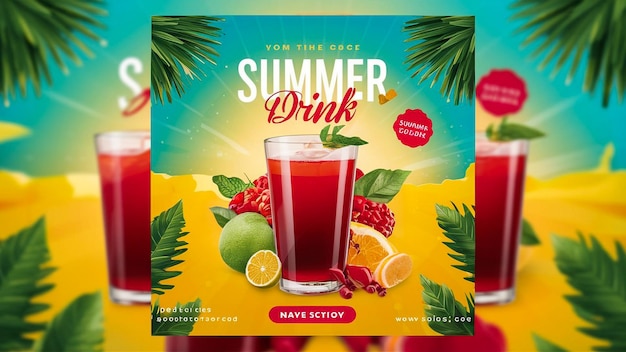 夏の飲み物と呼ばれる飲み物のポスターその上にはナツメヤシの木がある
