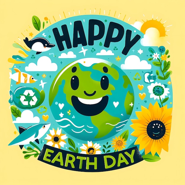 Photo a poster for the earth day day with flowers and the text happy day