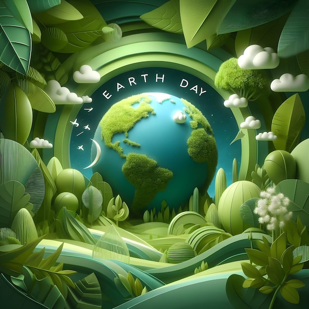 Photo a poster for earth day with a picture of a planet and clouds