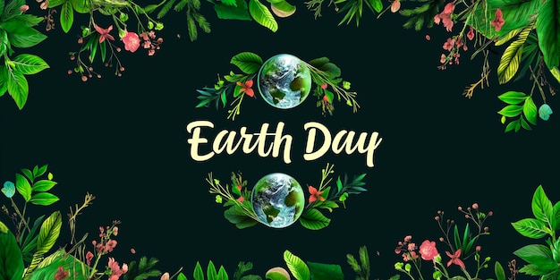 Photo a poster for earth day with a wreath of green leaves and the words earth day