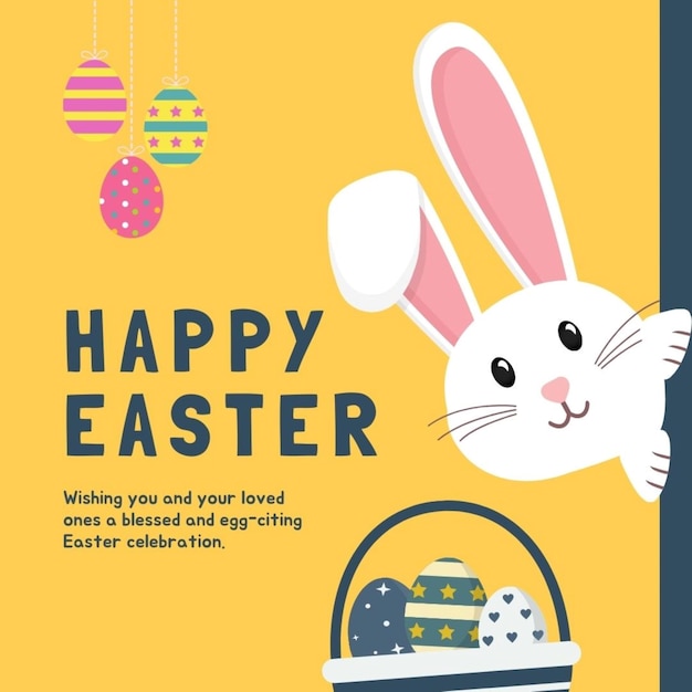 a poster for easter easter with a bunny and eggs on it