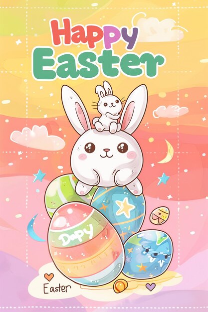 a poster for easter easter with a bunny and eggs